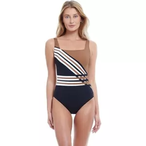 Costume da bagno Gottex donna brezza oceanica collo quadrato pezzo unico marrone multi, 6 Nuovo con etichette - Foto 1 di 3