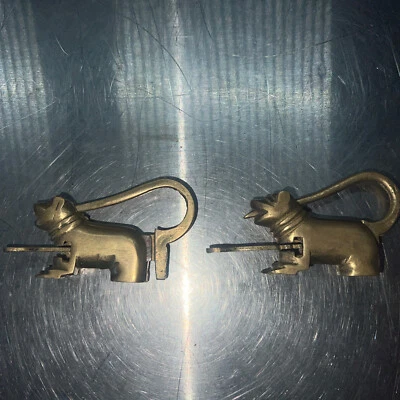 VINTAGE CHINESE BRASS FOO DOGS MYSTERY LOCK - Image 1 of 4