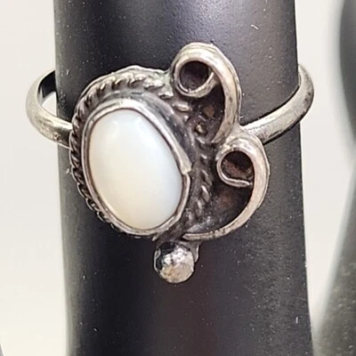 Mother Of Pearl Ring Dainty Handmade Sterling Silver Sz 5 - Image 1 of 4