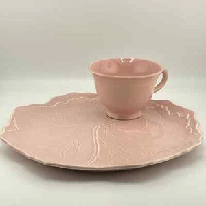 Taylor Smith Taylor Leaf Fantasy Pink Snack Plate and Teacup - Picture 1 of 5