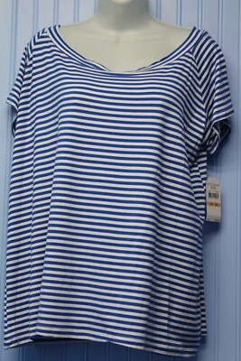 Camiseta SKY'S THE LIMIT Azul Rayas Elástica Cuello Barco Gorra Manga 3X Nueva con Etiquetas Foto 1 de 3