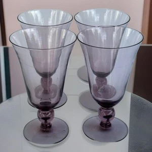 4 Morgantown Tall Amethyst Purple Iced Tea Water Wine Glasses Goblets Ball Stem - Picture 1 of 9