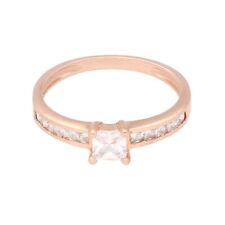 9Ct Rose Gold Simulated Diamond Princess Cut Solitaire w/ Accents Ring (Size M)