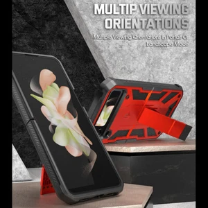 Funda resistente a prueba de golpes para Galaxy Z Flip 4 con soporte rojo metálico - Imagen 1 de 6