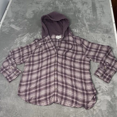American Eagle большого размера с капюшоном фланелевая рубашка женщин L фиолетовый гранола девочка Gorp - Изображение 1 из 4