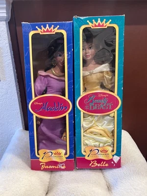 2 muñecas princesas coleccionables de porcelana Disney de 16" Belle Jazmin Aladdin Foto 1 de 4