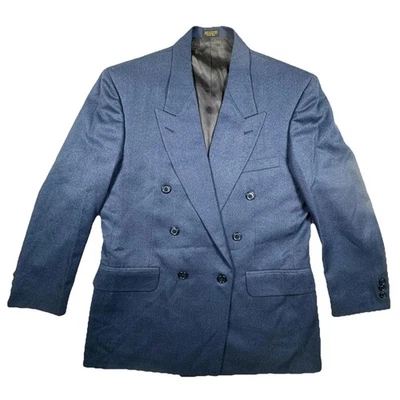 Oscar de la Renta Blazer 男式大号蓝色双排扣羊毛混纺外套夹克 — 第 1/4 张图片