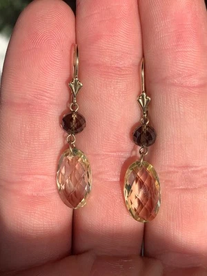 9ct gold citrine smoky quartz earrings - Image 1 of 4