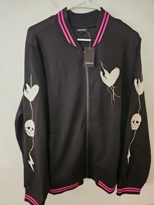 TORRID NWT Black Heart Skull Cupro Bomber Jacket SIZE 4X - Picture 1 of 12