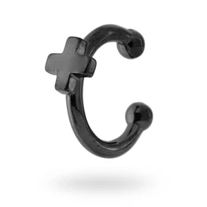 Orecchino Ear Cuff con Croce Plain in Argento 925 Rutenio - Imagen 1 de 1