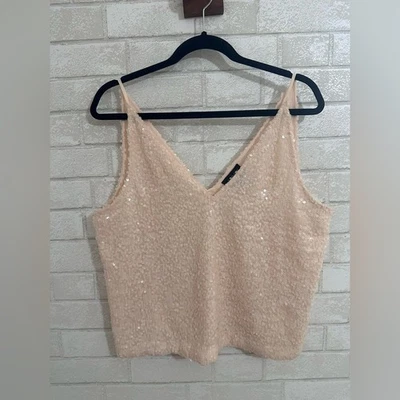 J. Camisola Crew Brillante Crema Lentejuelas Corte Cuello en V Correas Delgadas Talla M #1943 Foto 1 de 4