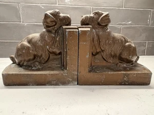 Vintage Nuart Creations Hund Buchstützen MCM Metallguss Paar 1930er Art Deco selten - Bild 1 von 10