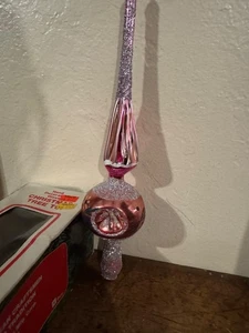 WUNDERSCHÖNER VINTAGE ROSA GLAS DREIFACHER EINZUG CHRISTBAUMAUFSATZ - 9-3/4" HOCH - Bild 1 von 6