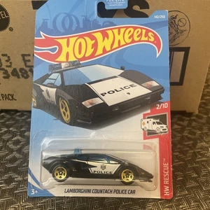 Hot Wheels Black HW Rescue Lamborghini Countach Police Car 142/250  - Picture 1 of 7