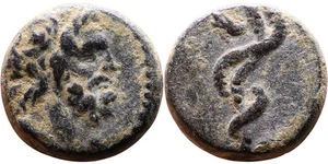 Ancient Greek coin with Asklepios and a coiled serpent - Picture 1 of 1