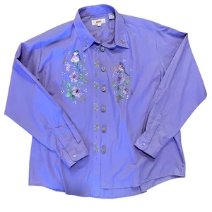 Vintage Glitter Bird Floral Blouse Purple 1X Removable Ornate Buttons Artsy  - Picture 1 of 9