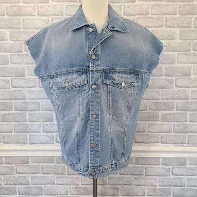 Milio Milano Italy Denim Vest Cut Off Sleeve Biker Trucker Grunge NEW XL Button - Image 1 of 4