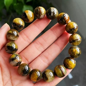 13,3 mm Natürlicher Gelber Pietersit Namibia Edelstein Perlen Armband AAA C1722 - Bild 1 von 6
