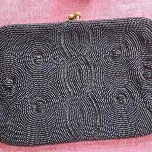 Black Beaded hand clutch/purse with Rhinestone detail by Carson Pirie Scott&co. - Picture 1 of 8