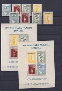 PERU OLYMPICS 1948, 1956 BLOCKS 1, 2 (BOTH MNH), 458 -461 (MLH), 547-550(MLH) - Picture 1 of 1