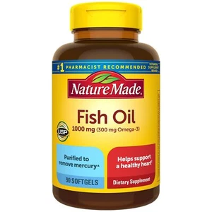Nature Made Fish Oil 1000mg, Omega 3 for Heart Health 90 Softgels, 45 Day Supply - Picture 1 of 8