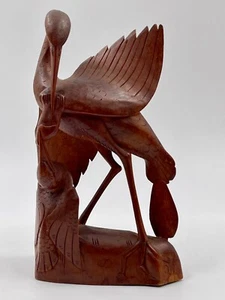 Vintage Balinese Suaro Wood Hand Carving Heron Feeding Young - Picture 1 of 8