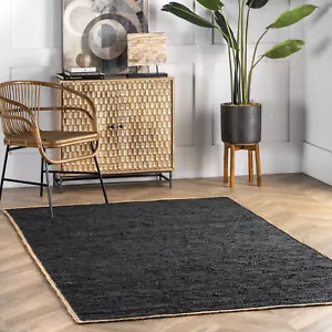 nuLOOM Sabby Hand Woven Leather Flatweave Area Rug in Black Casual Solid Design - Picture 1 of 7