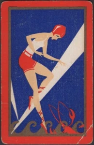 Playing Cards Single Card Old Vintage Art Deco * SWIMSUIT GIRL + LOBSTER Picture - Picture 1 of 3