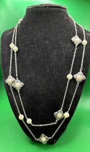 Brighton Courtesan Crystal Silver Long Pearl Necklace 42-44” - Picture 1 of 6
