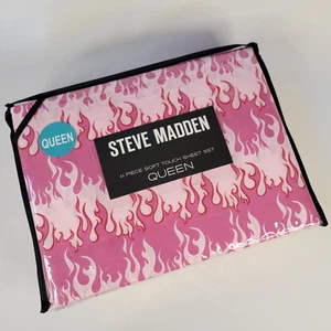 Hot Pink Fire Flames Print 4pc Queen Sheets Set White Red Harley Girl Biker Chic - Bild 1 von 11