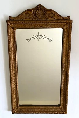 Antique 1920’s  NURRE Etched Ornate Gold-Framed Carved Wood & Gesso Wall Mirror - Image 1 of 4