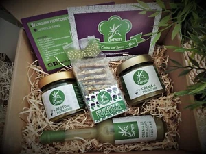 BOX REGALO PISTACCHIO DI BRONTE 4 PZ - CREMA + PESTO + CONF. CROCCANTE + LIQUORE - Foto 1 di 7