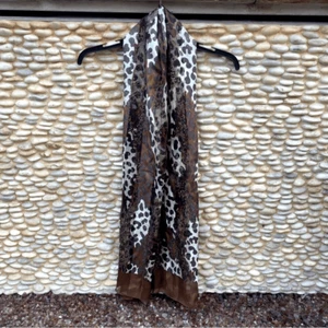 Vintage Yves Saint Laurent Foulards Black/Brown/White Animal Print Chiffon Scarf - Picture 1 of 10