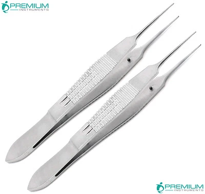 PREMIUM INSTRUMENTS Castroviejo Forceps 4" Suture 0.3mm and 0.5mm Tying Surgical 1x2 Teeth 2 Pcs Set