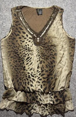 Blusa túnica forrada con joyas New Directions para mujer talla XL leopardo manga corta Foto 1 de 4