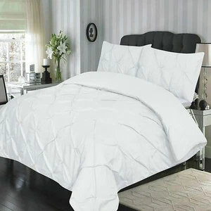 PINTUCK PLEATED DUVET QUILT COVER SET SINGLE DOUBLE SUPER KING SIZE BEDDING - Picture 1 of 10
