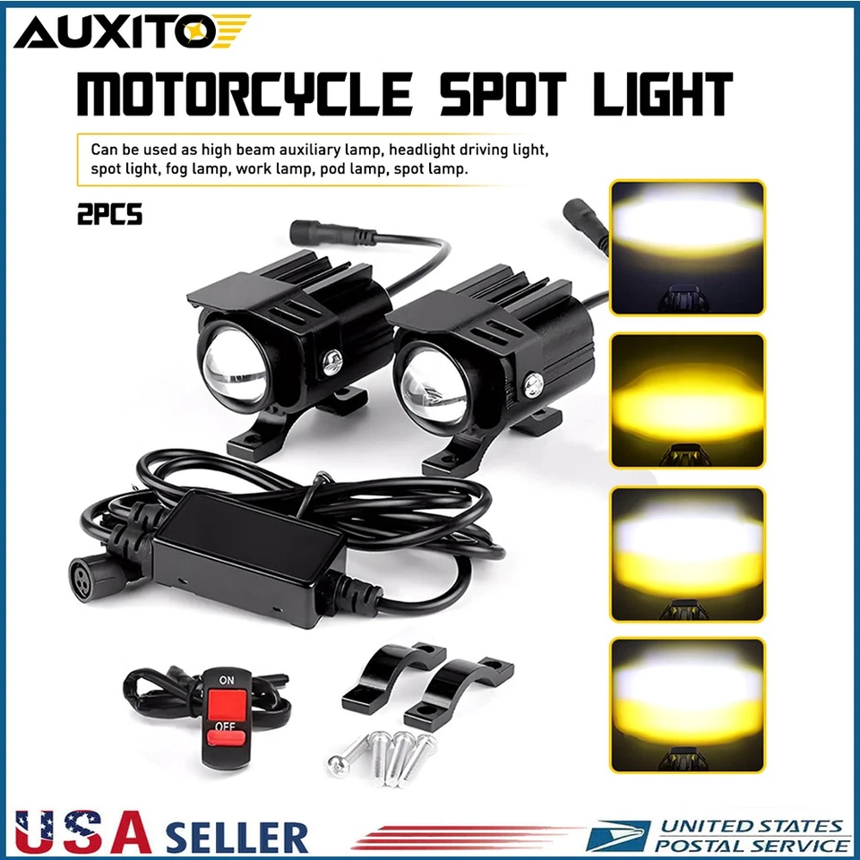 2 LED Focos Moto Faro Conducción Niebla Lámpara Auxiliar Amarillo Blanco D Foto 1 de 4