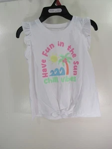 New 365 Kids Tie Front Tank Size 7 Girls White HAVE FUN IN THE SUN CHILL VIBES - Picture 1 of 8