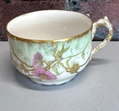 Старинный AK Limoges Франция Demitasse чашка вручную розовый цветочный золотой лозы 1890 - Изображение 1 из 4