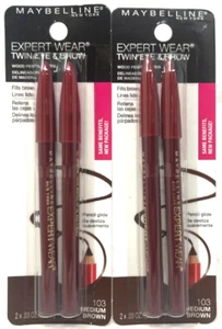 (2) Maybelline Expert Wear Twin Eye & Brow Pencil Liners Sealed 103 Medium Brown - Picture 1 of 3