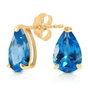 3.15 Carat 14K Solid Gold Stud Earrings Natural Blue Topaz - Picture 1 of 5