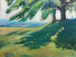 sombras árbol cerca fila realista impresionismo pintura al óleo paisaje Tom Fisher - Imagen 1 de 4