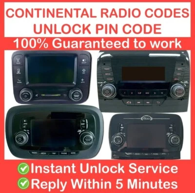 CODICE Di Sblocco Radio FIAT ALFA ROMEO CITROEN CONTINENTAL-VP2 & VP1 + Uconnect - Immagine 1 di 4