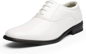 Men's Faux Patent Leather Tuxedo Dress Shoes Classic Lace-up Formal Oxford Shoes - Picture 1 of 11