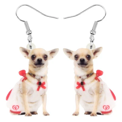 Pendientes colgantes de acrílico dulce moño nudo Chihuahua perro joyas para mujeres niños regalos Foto 1 de 4