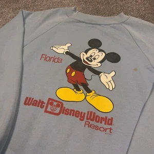 Vintage Walt Disney World Sweatshirt Men Large Blue Raglan Crewneck Mickey Mouse - Picture 1 of 12