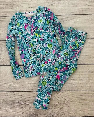 LILLY PULITZER девочек размер 8 пикирования бар Sammy пижамы длинным рукавом Топ брюки комплект EXC - Изображение 1 из 4