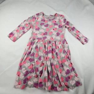 The Childrens Place Little Girls Sz M 7-8 Fit/Flare Dress Pink Gray With Hearts - Picture 1 of 6