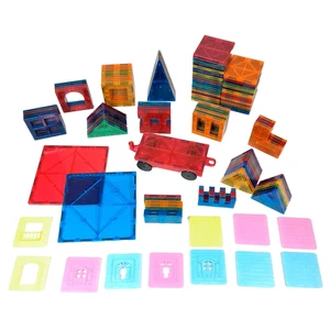 Playmags Magnetic Building Tiles 126pc Set Car Base Triangles Squares Windows - Picture 1 of 5