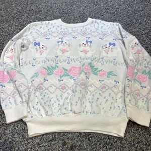 Vintage Spumoni Sweatshirt Girls Medium White Crewneck Puppies Roses Puff 80/90s - Picture 1 of 4